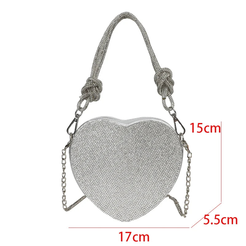 Rhinestone Heart Crossbody Bag - Festigal