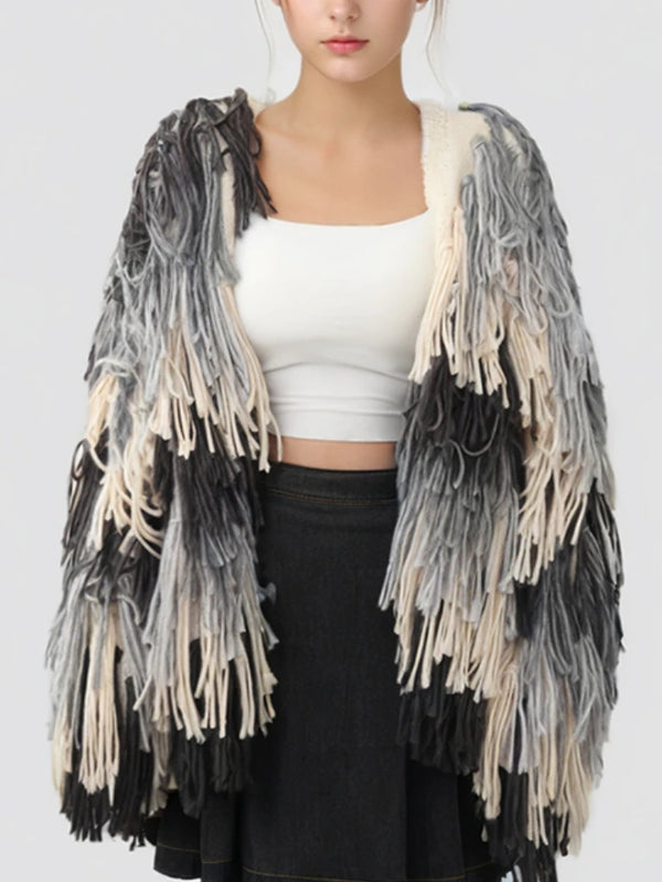 Gradient Tassel Knitted Cardigan - Festigal