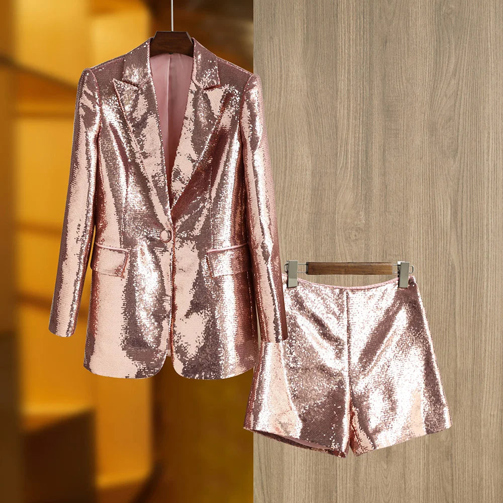 Glitter Sequinned Blazer Shorts Suit - Festigal