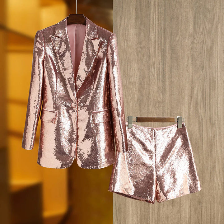 Glitter Sequinned Blazer Shorts Suit - Festigal