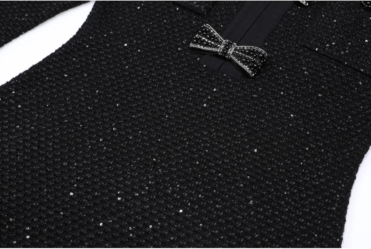 Long Sleeved Bow A-Line Dress