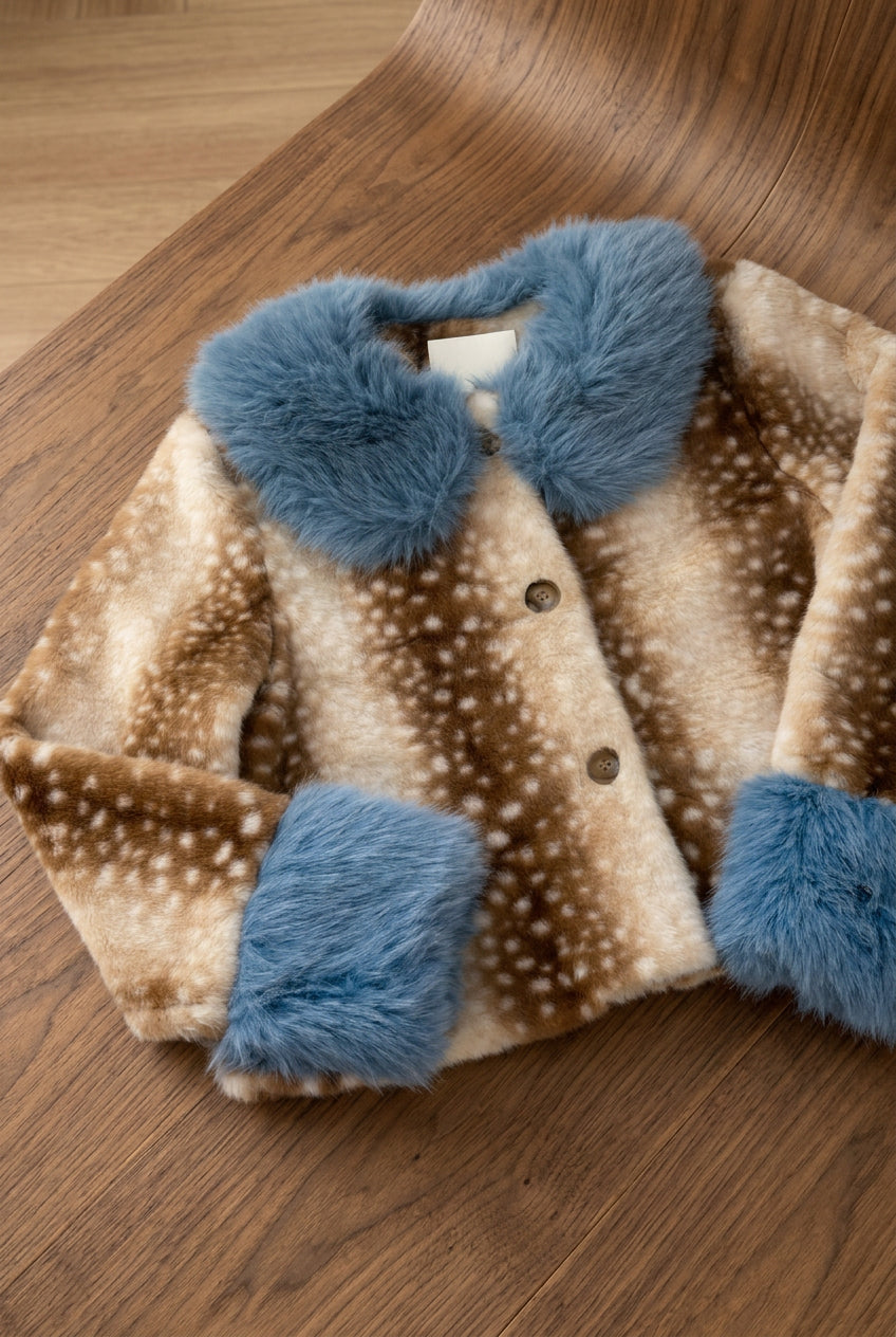 Faux Fur Deer Blue Collar Jacket