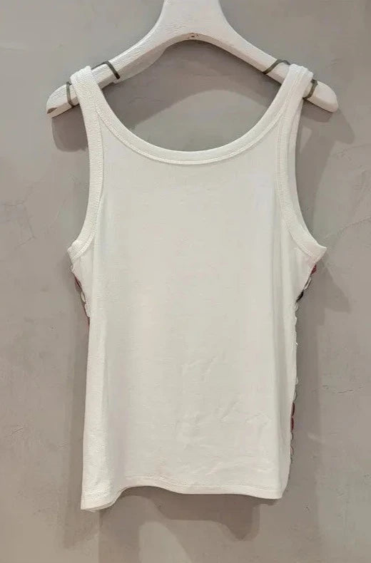 3D Rhinestone Flower Tank Top - Festigal