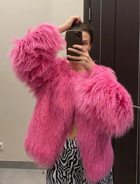 Shaggy Faux Fur Jacket Coat - Festigal