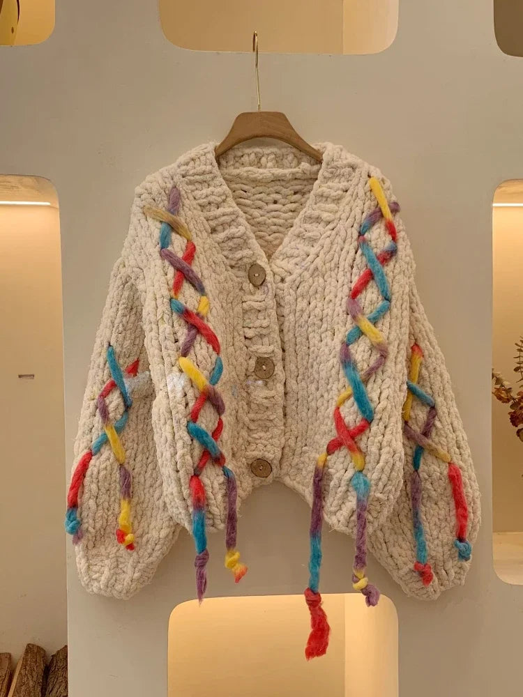 Rainbow Cross Tassel Knitted Cardigan - Festigal