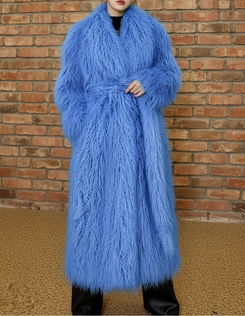 Shaggy Long Waist Tie Coat