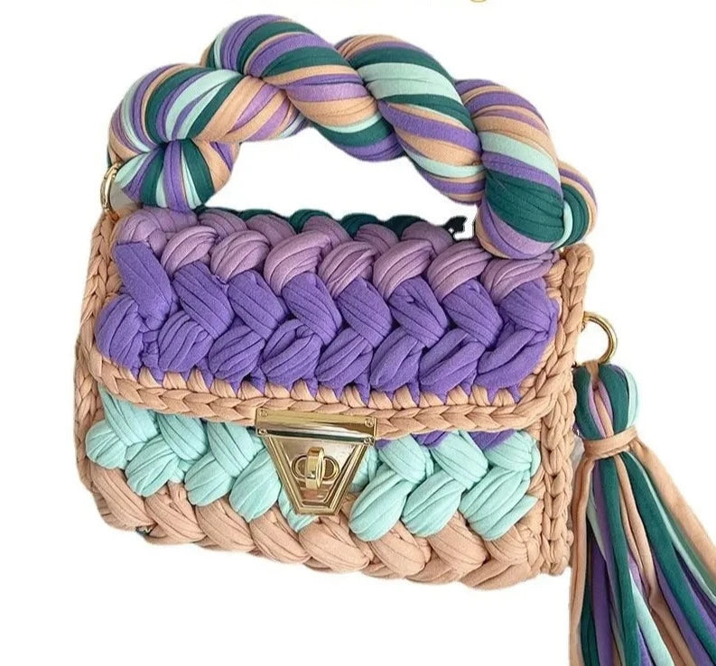 Colourful Crochet Woven Crossbody Bag - Festigal