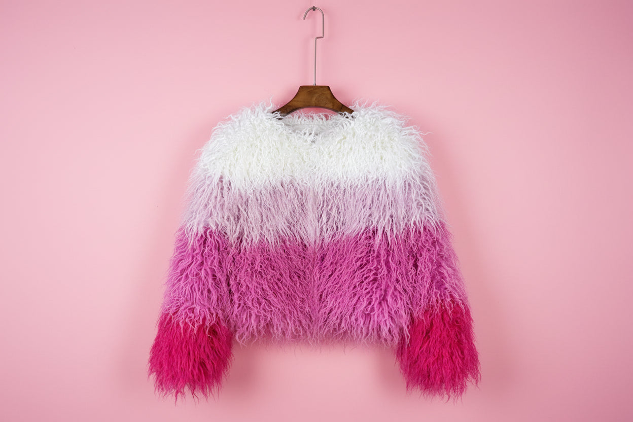 Rainbow Striped Shaggy Faux Fur Coat