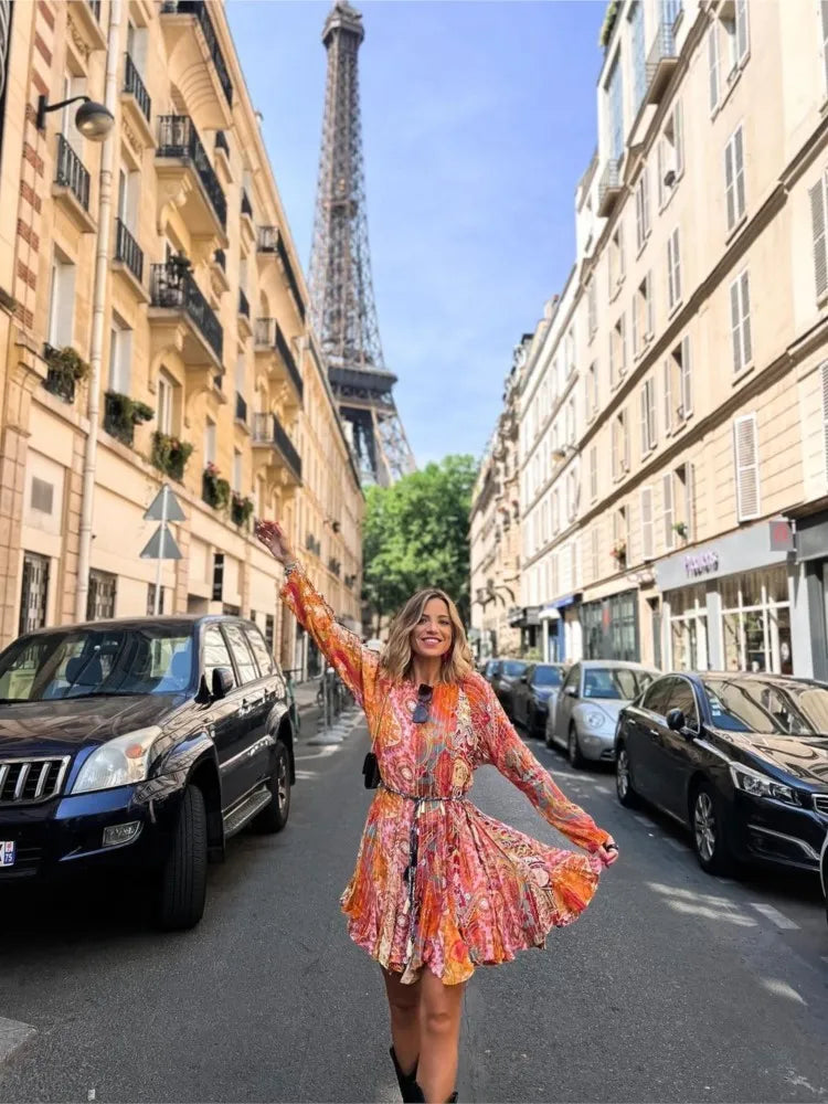 Orange Paisley Skater Dress - Festigal