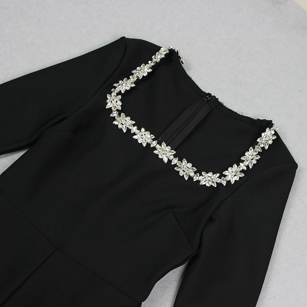 Bandage Rhinestone Collar Jumpsuit - Festigal