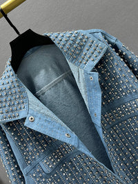 Rhinestone Embellished Denim Jacket - Festigal