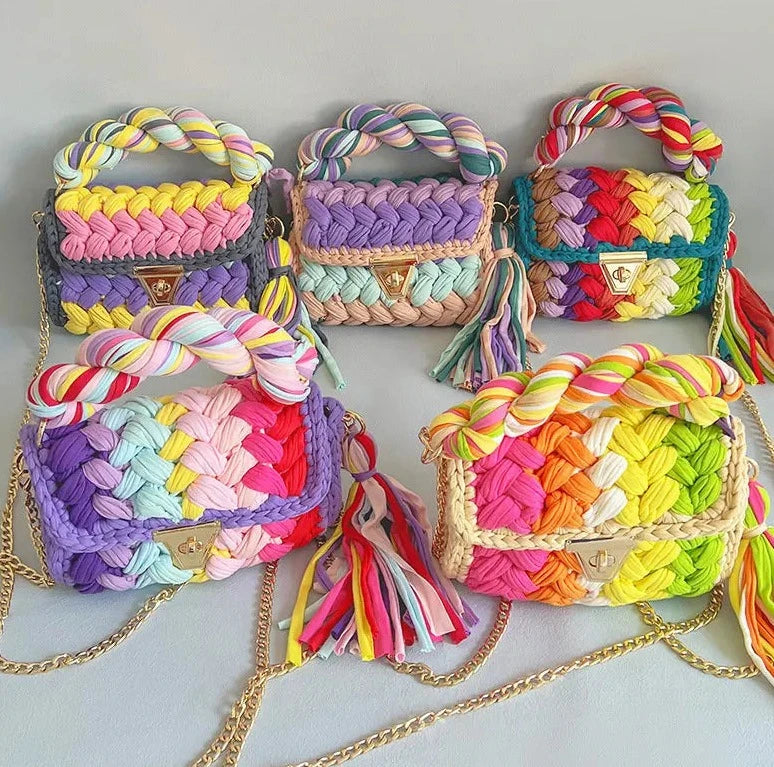 Colourful Crochet Woven Crossbody Bag - Festigal
