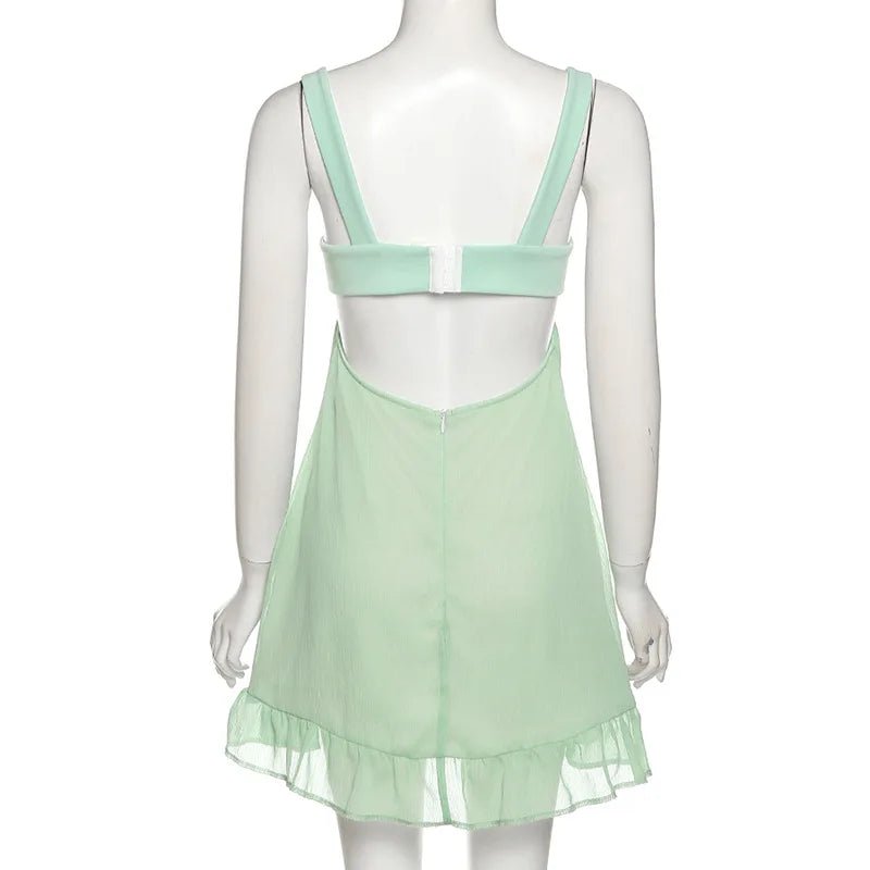 Mint Cut Out Ruffle Dress - Festigal