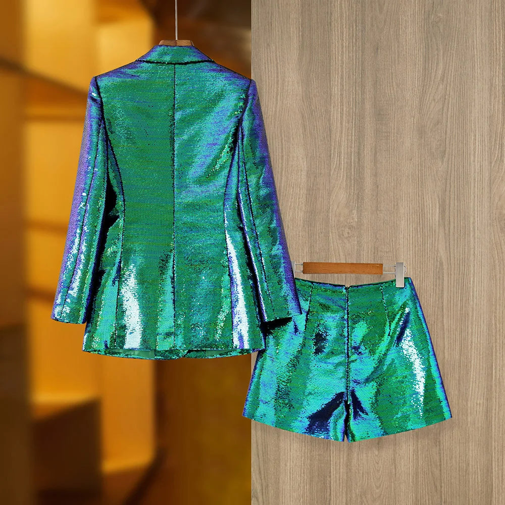 Glitter Sequinned Blazer Shorts Suit - Festigal