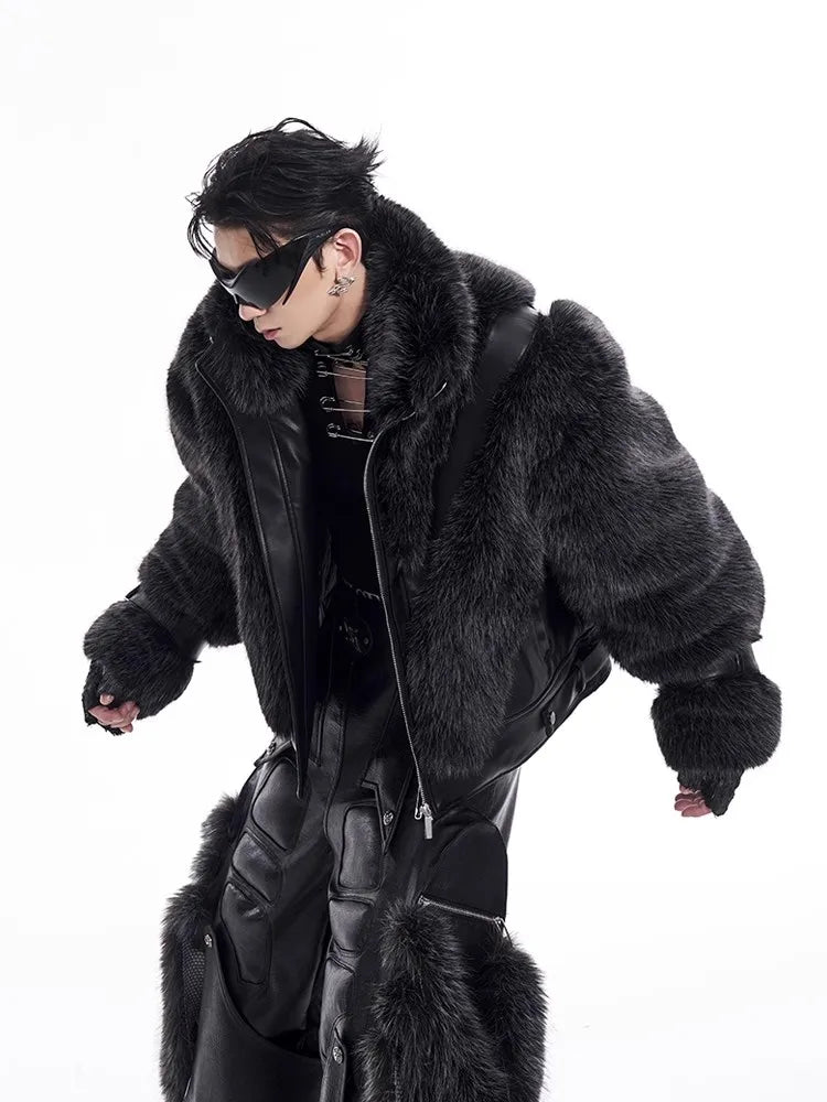 Men's Faux Fur Patchwork Coat - Festigal