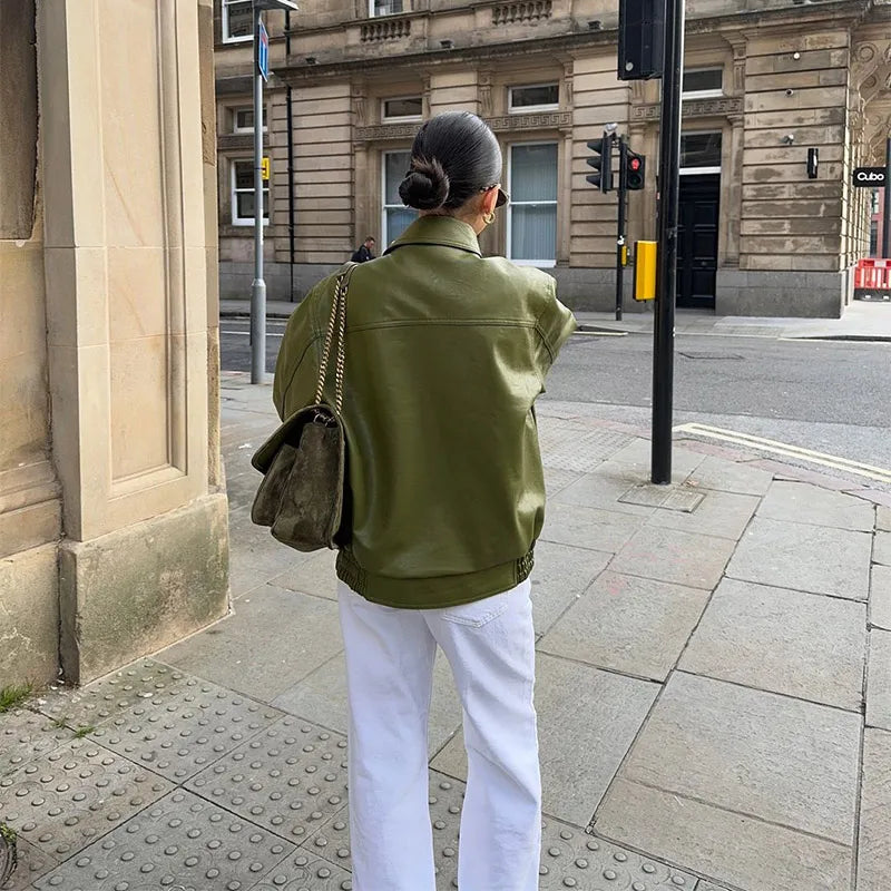 Faux Leather Cropped Jacket - Festigal