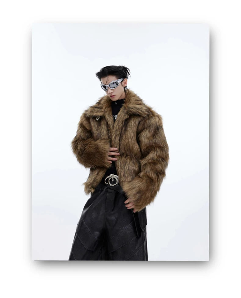 Unisex Brown Faux Fur Coat - Festigal