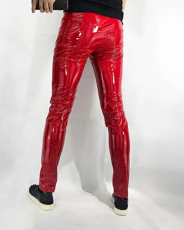 Mens Red Faux Leather Pants - Festigal