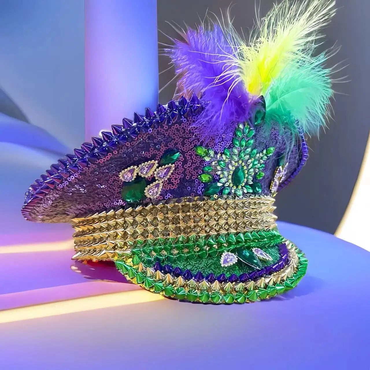 Mardi Gras Feather Military Hat - Festigal