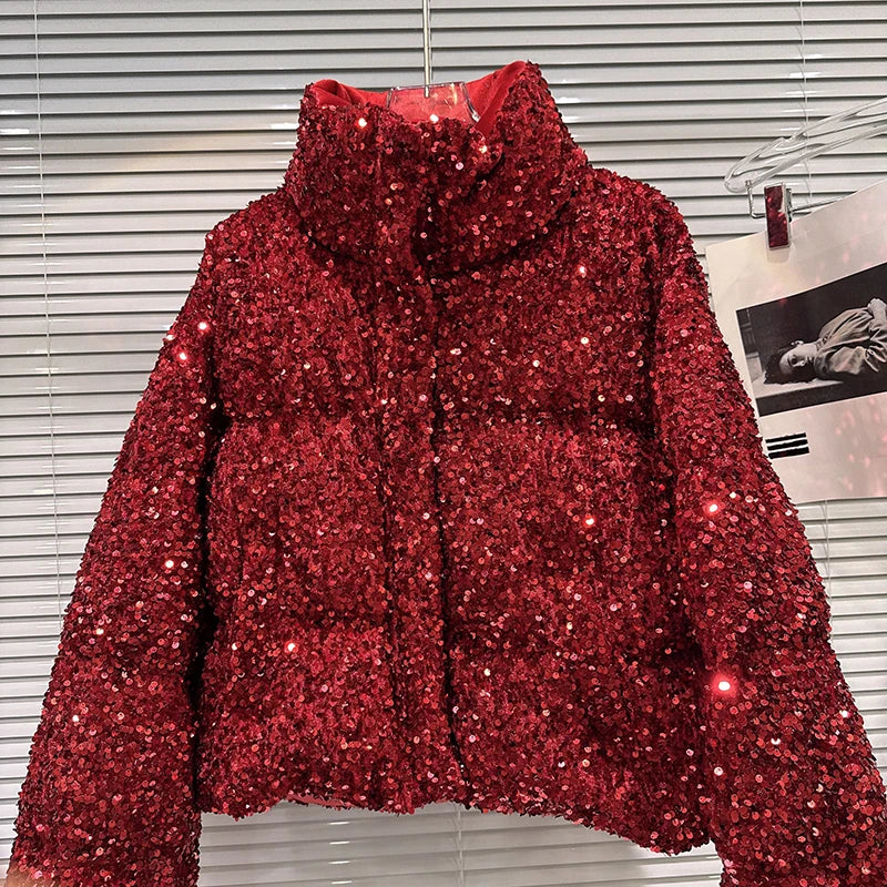 Sequin Puffer Bomber Jacket