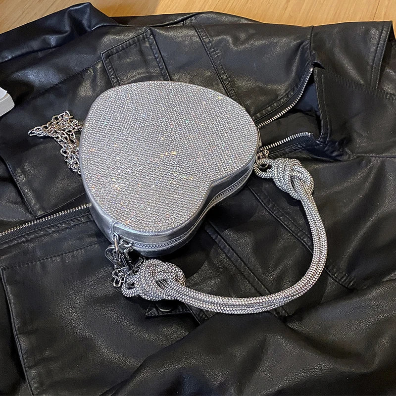 Rhinestone Heart Crossbody Bag - Festigal