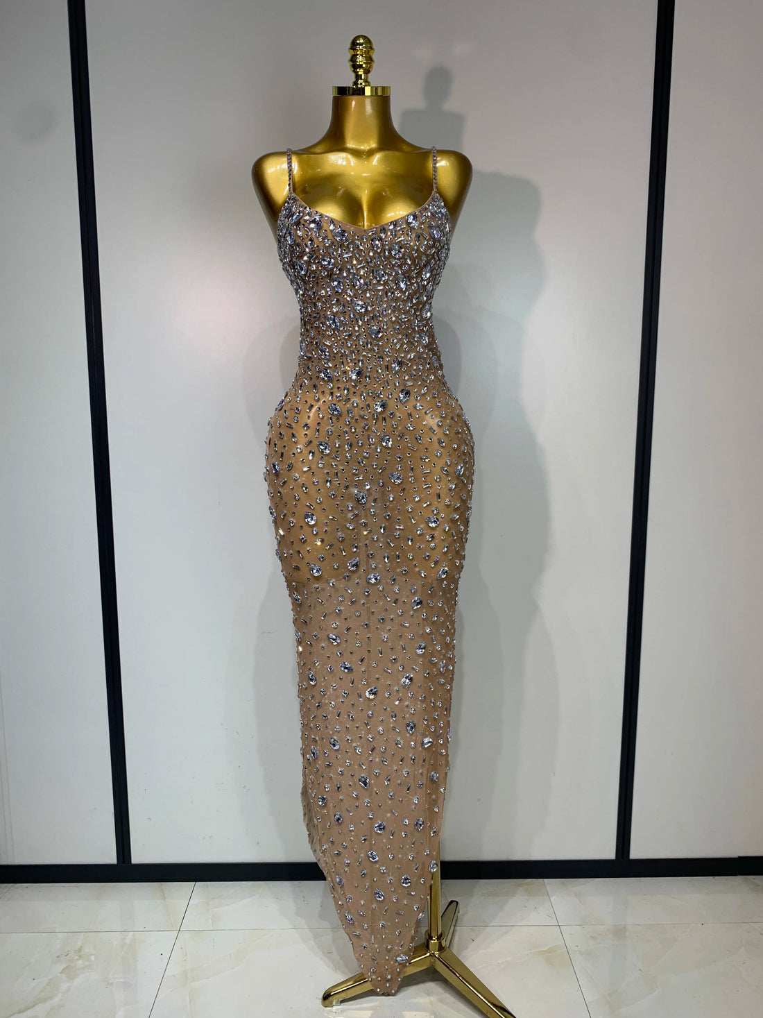 Rhinestone Mesh Maxi Dress