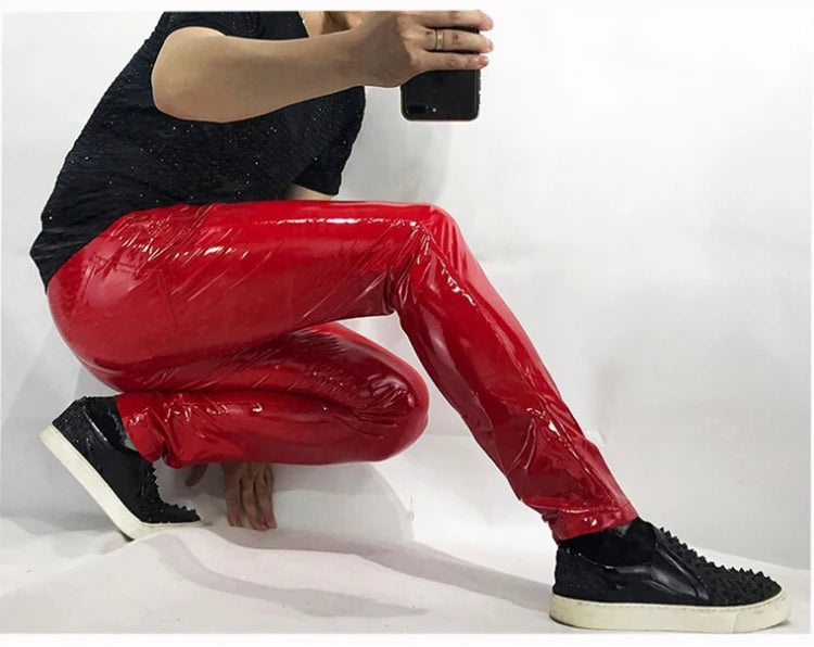 Mens Red Faux Leather Pants - Festigal