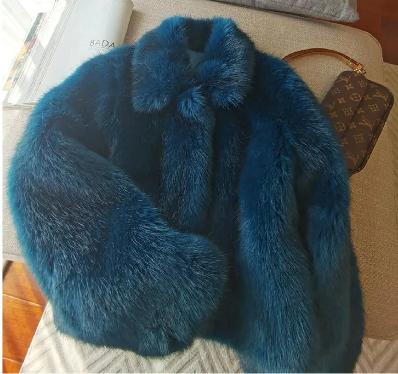 Azure Blue Faux Fur Coat - Festigal