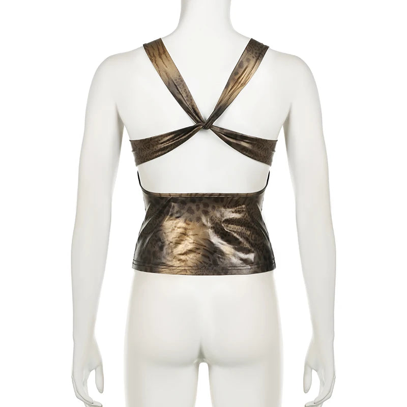 Wet Look Leopard Print Top - Festigal