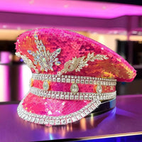 Pink Sequin Rhinestone Military Cap - Festigal