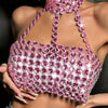Rhinestone Halter Neck Crop Top - Festigal