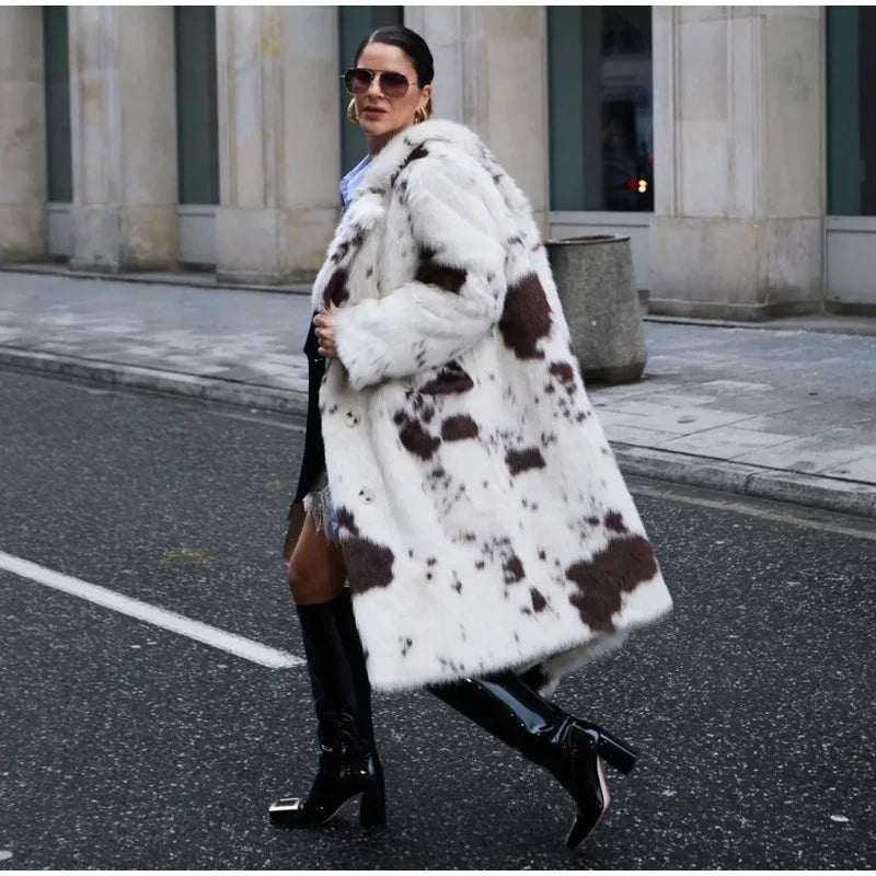 Cow Faux Fur Longline Jacket