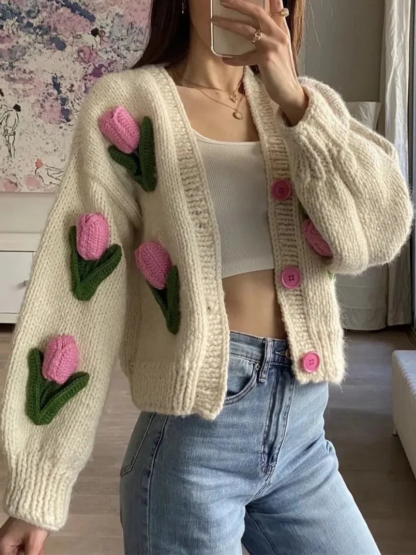3D Tulip Knitted Cardigan - Festigal