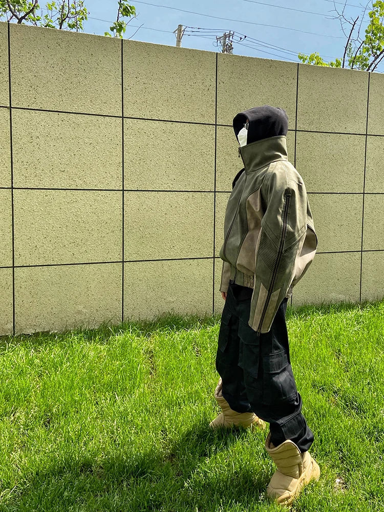 Mens Faux Leather Patchwork Jacket - Festigal