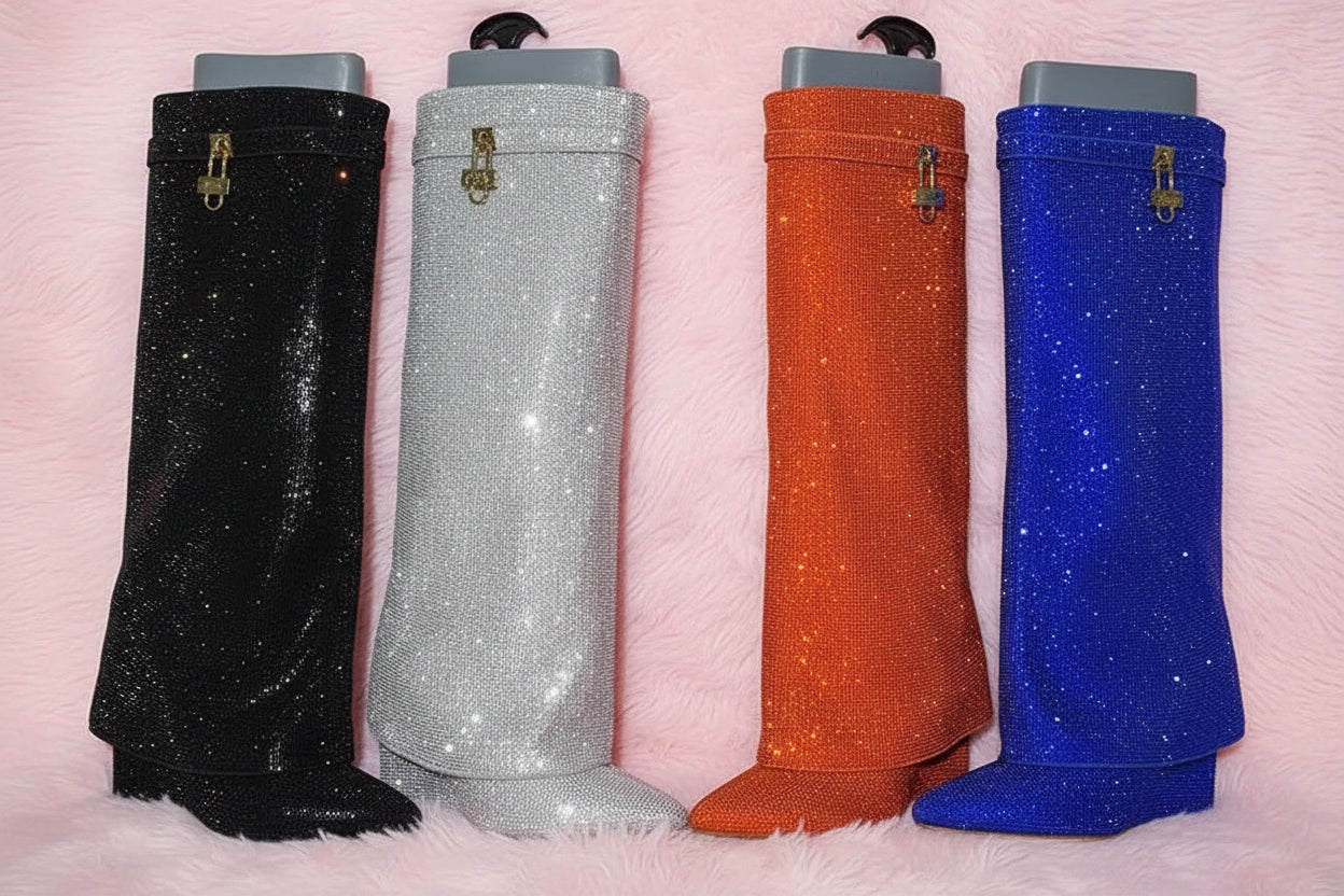 Rhinestone Knee High Wedge Boots