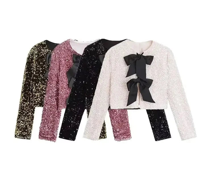 Sequin Cropped Bow Jacket - Festigal