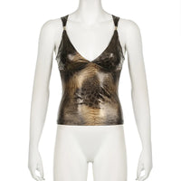 Wet Look Leopard Print Top - Festigal