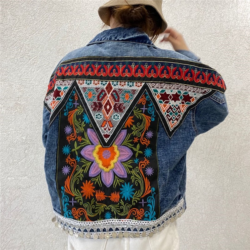 Embroided Oversized Light Blue Denim Jacket - Festigal