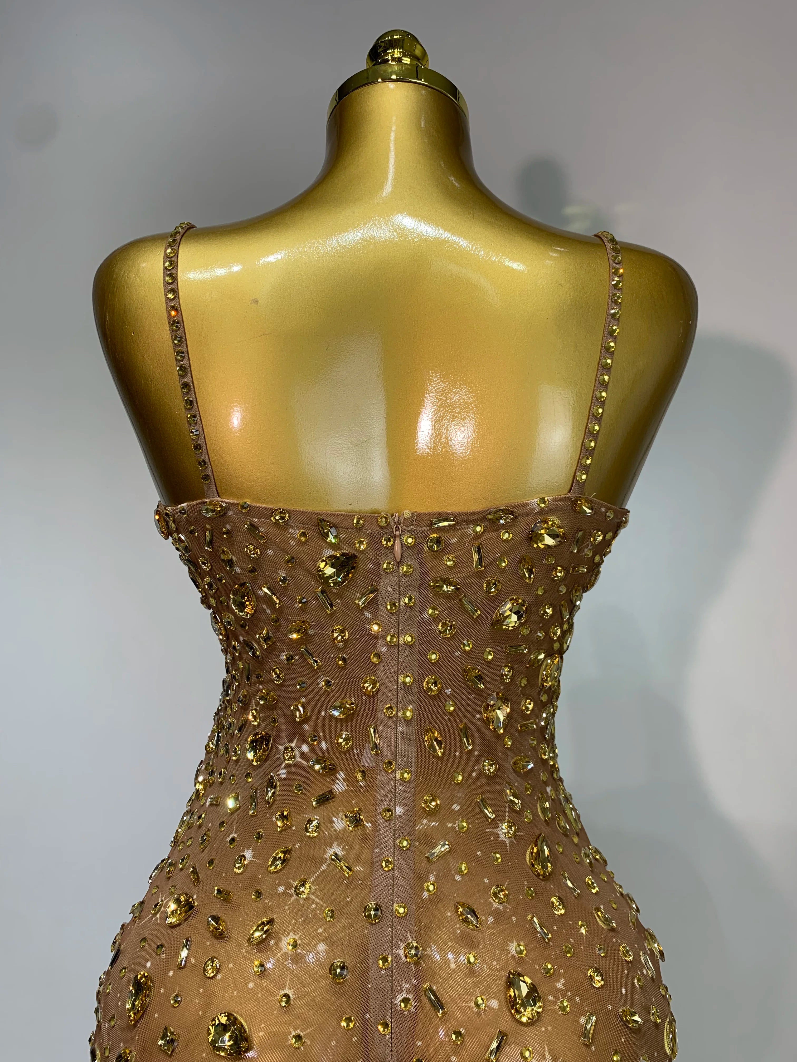 Rhinestone Mesh Maxi Dress