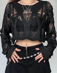 Long Sleeved Ripped Gothic Top - Festigal