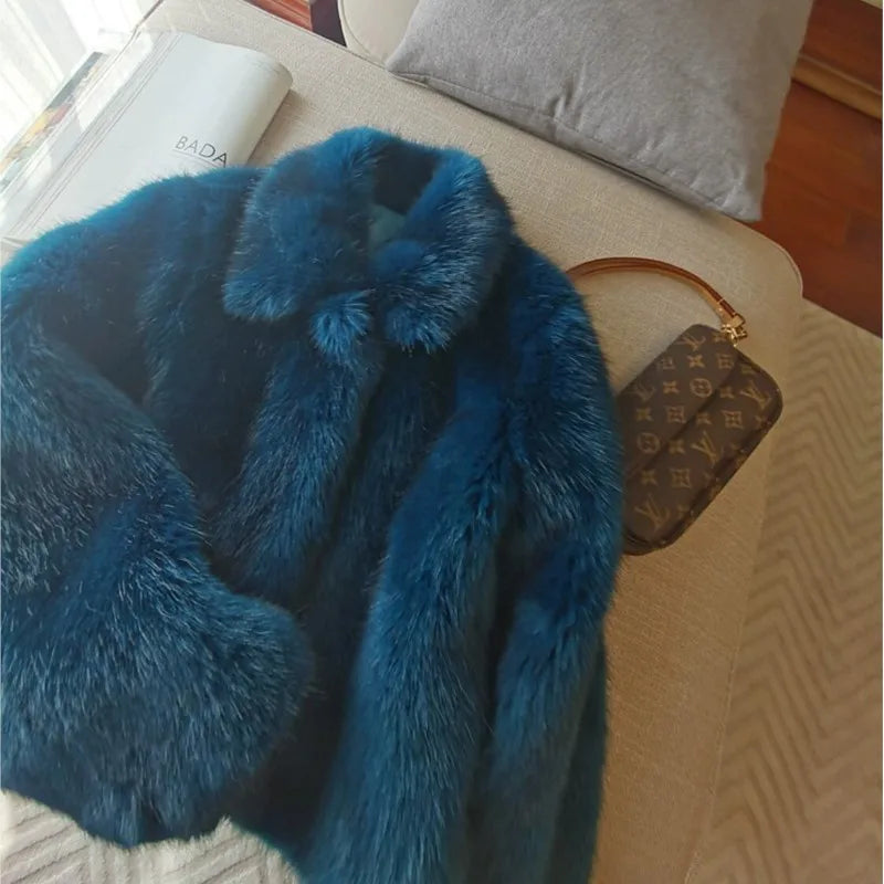 Azure Blue Faux Fur Coat - Festigal