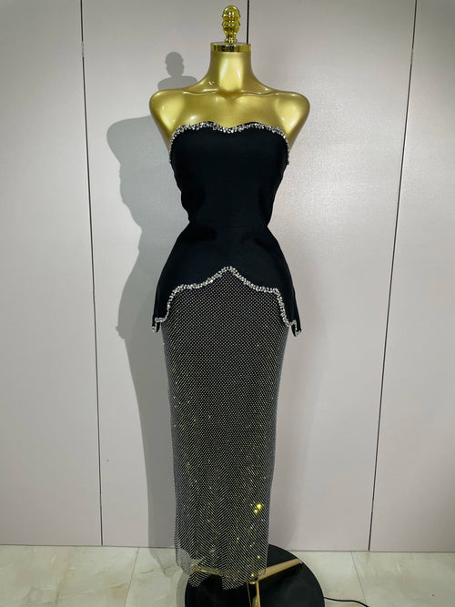 Asymmetrical Glitter Top & Maxi Skirt Set - Festigal