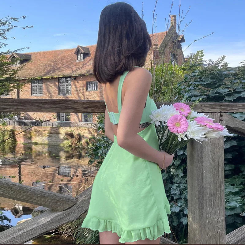 Mint Cut Out Ruffle Dress - Festigal