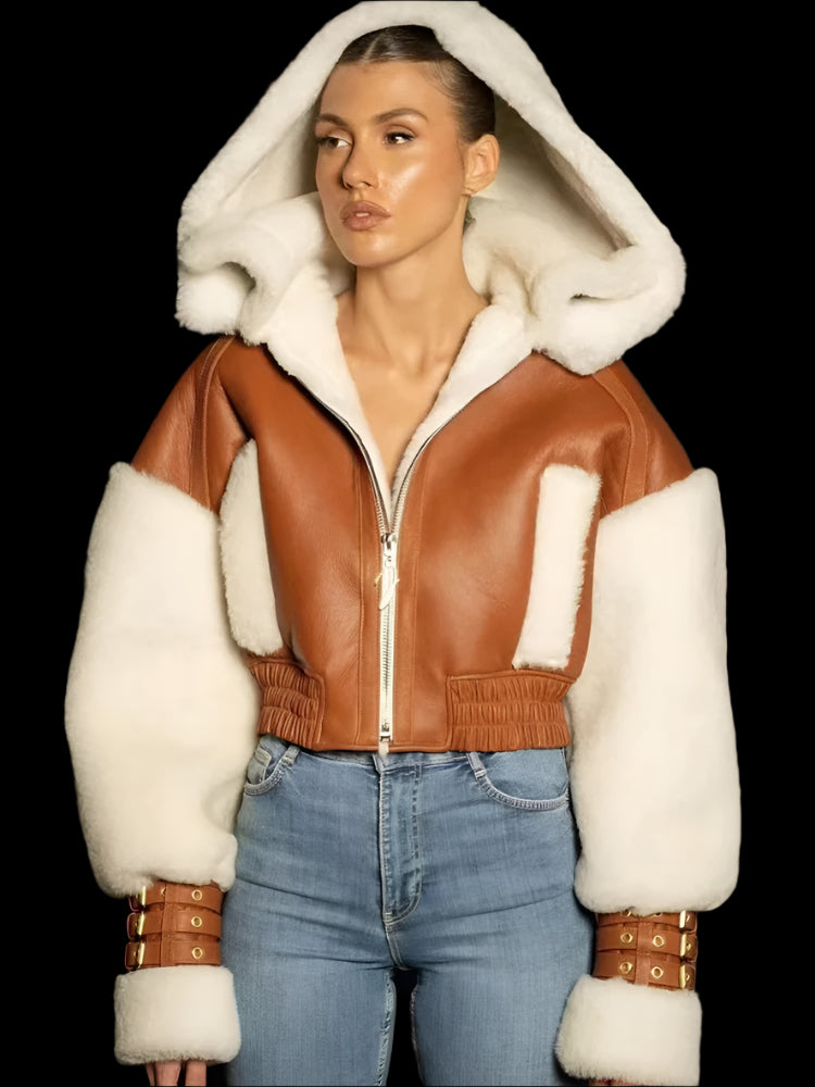 Faux Leather Patchwork Bomber Jacket - Festigal