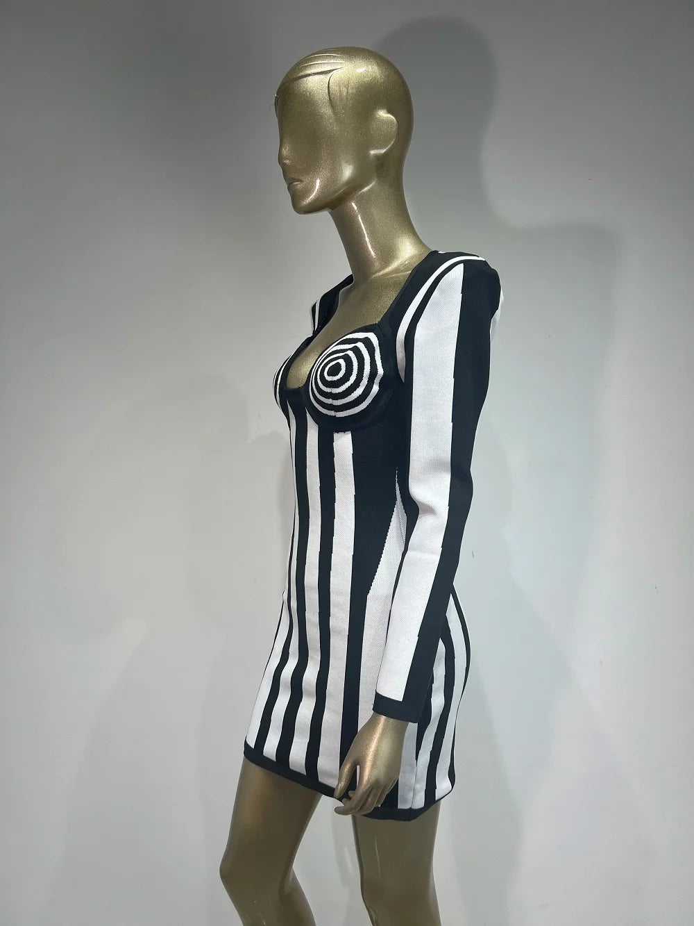 Black and White Striped Bandage Dress - Festigal