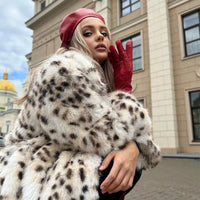 Snow Leopard Style Faux Fur Coat - Festigal