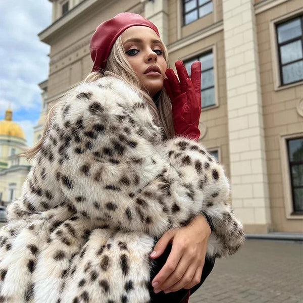 Snow Leopard Style Faux Fur Coat - Festigal