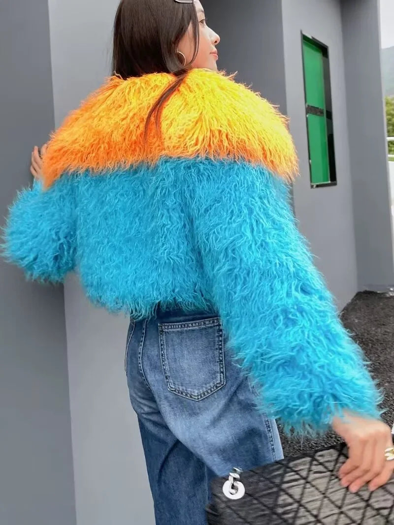 Contrast Cropped Shaggy Jacket - Festigal