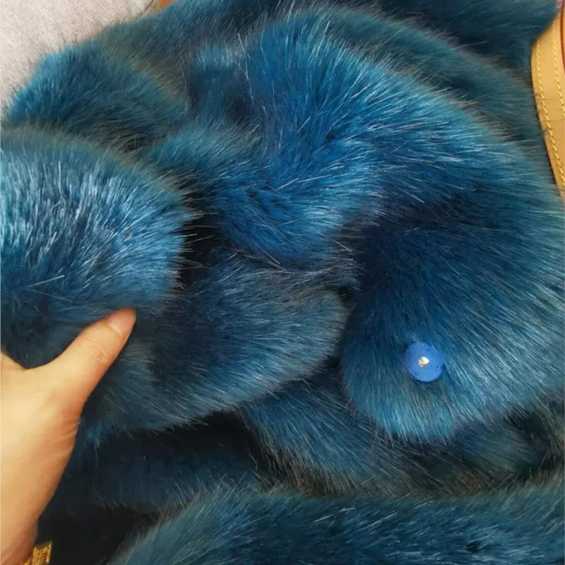 Azure Blue Faux Fur Coat - Festigal