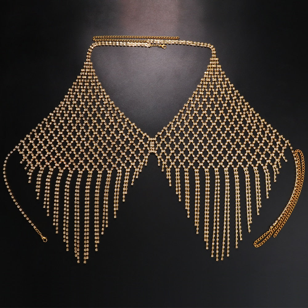 Rhinestone Tassel Harness Style Bralette Crop Top - Festigal